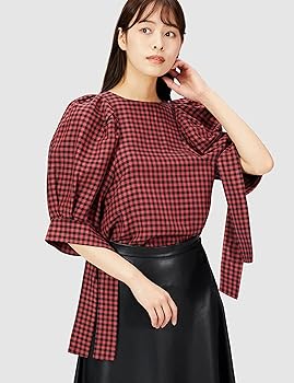 【新品/未使用】Mira Owen チェック柄のリボン付バルーンスリーブブラウス Amazon | [ミラオーウェン] カフスリボンブラウス 09WFT214063
